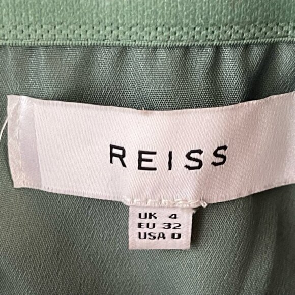 Reiss Herrera Cap Sleeve Lace Dress green fit and flare knee length ruffle 0 - Picture 11 of 16